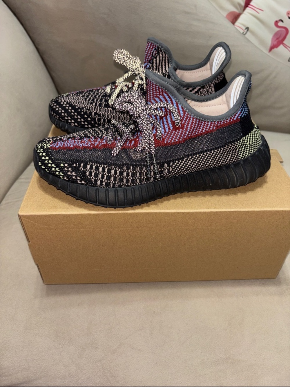 Yeezy Boost 350 V2 Black Multicolor Knit Running Shoes. reflective - Picture 5 of 13